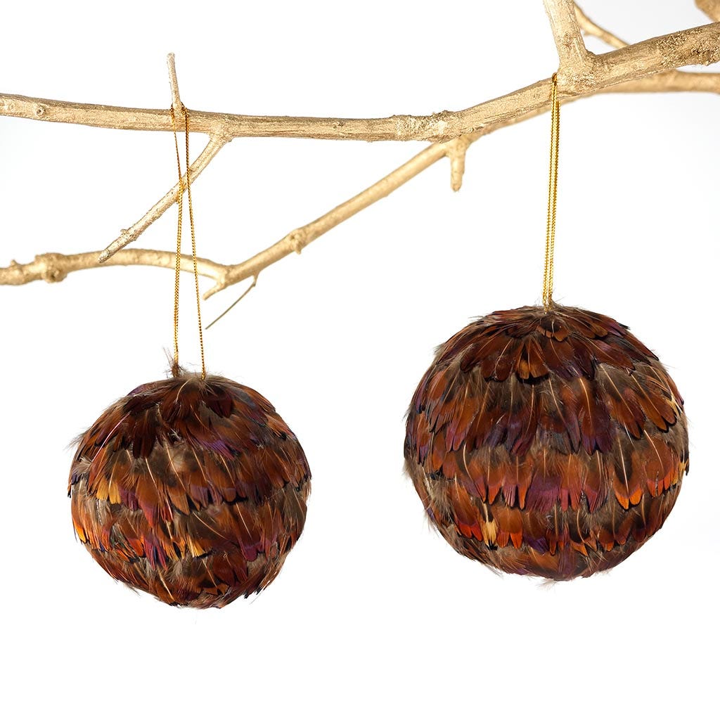 Ringneck Feather Hrt Ornament 4" ball - Natural