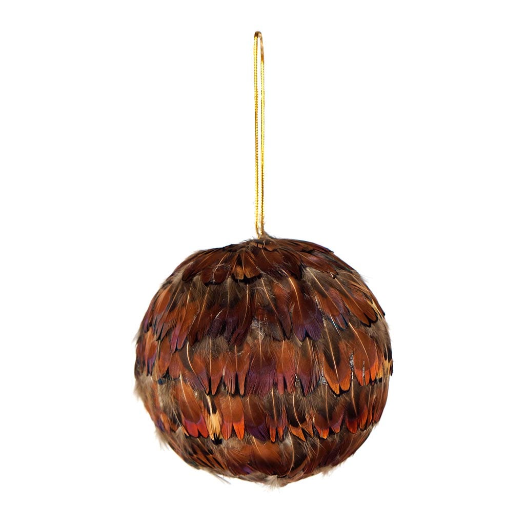 Ringneck Feather Hrt Ornament 4" ball - Natural