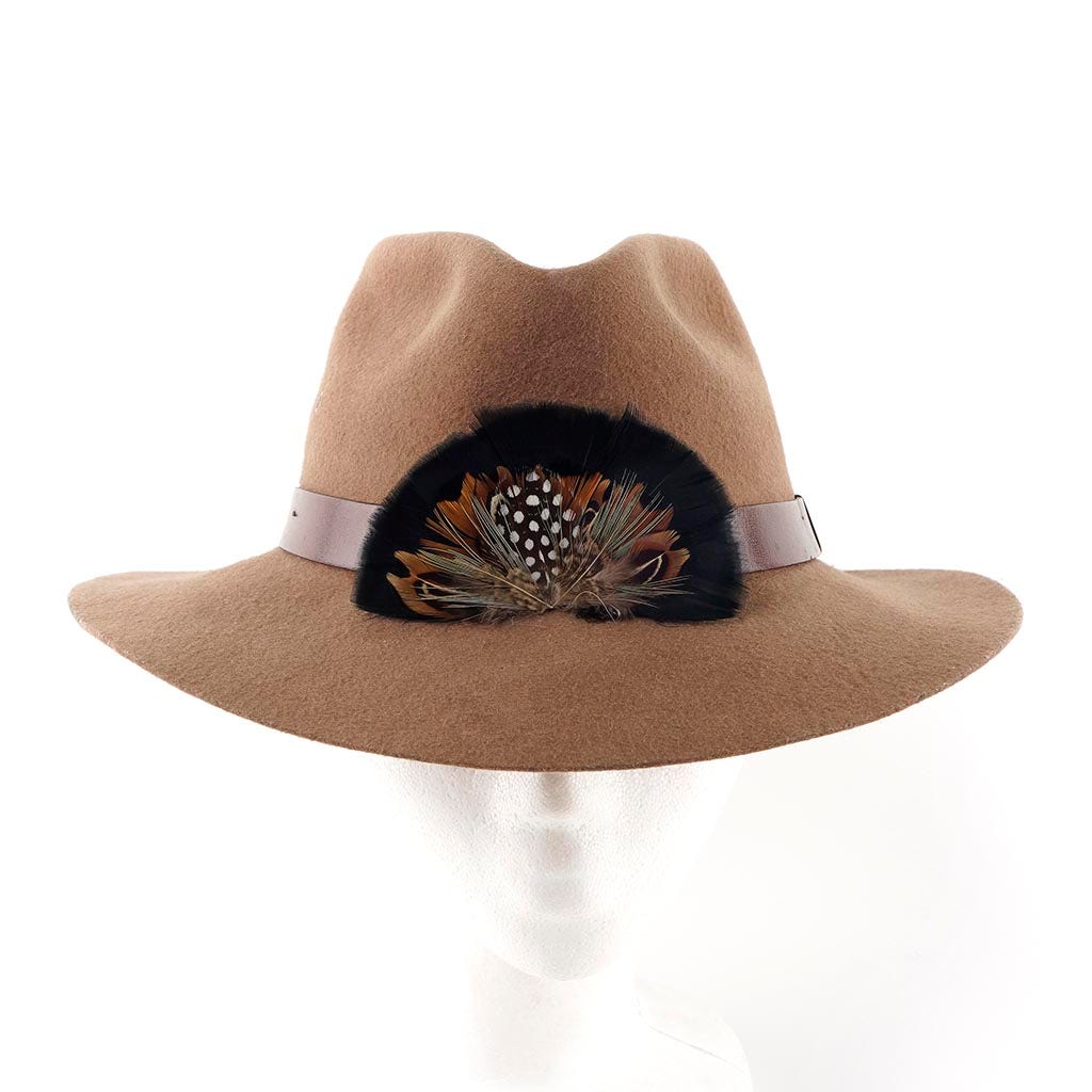 Pheasant-Turkey-Guinea Feather Hat Crown Black - Natural