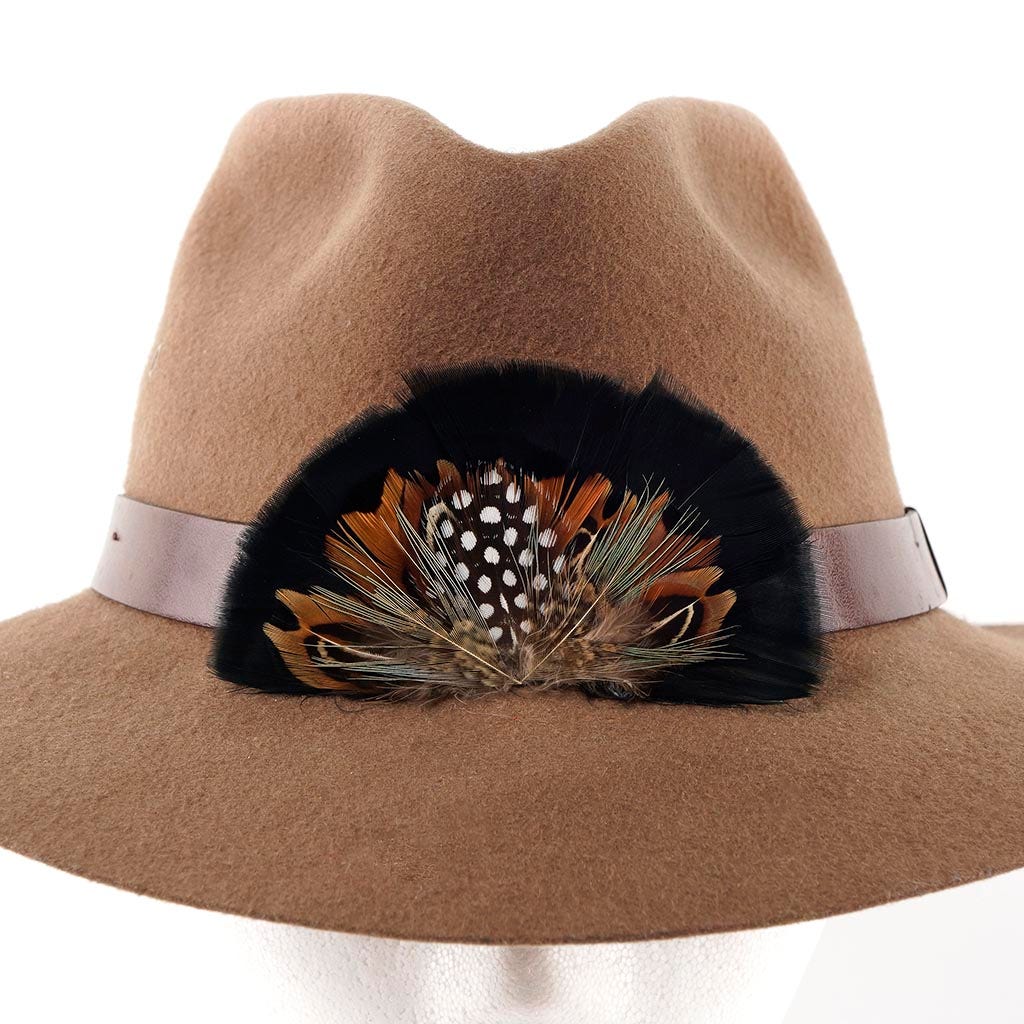 Pheasant-Turkey-Guinea Feather Hat Crown Black - Natural