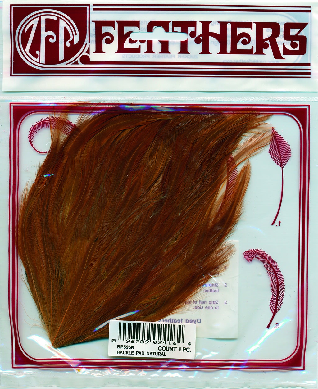Natural Red Hackle Feather Pad - Natural