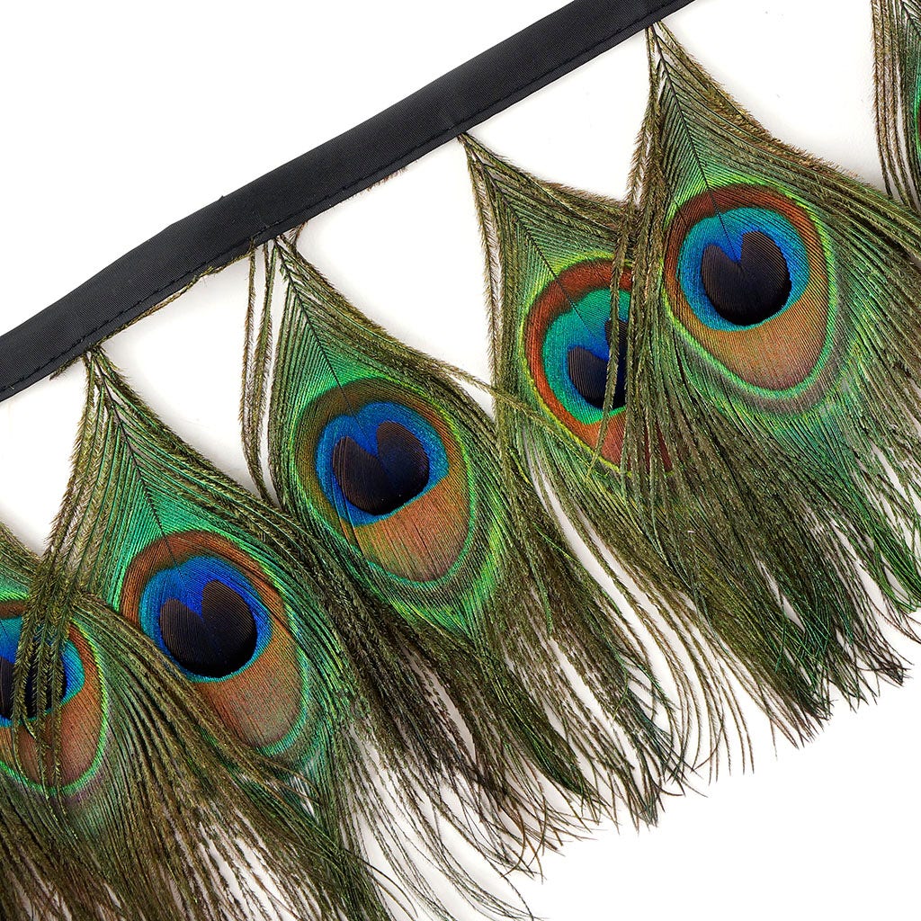 Peacock Eye Feather Fringe - 5YD - Natural