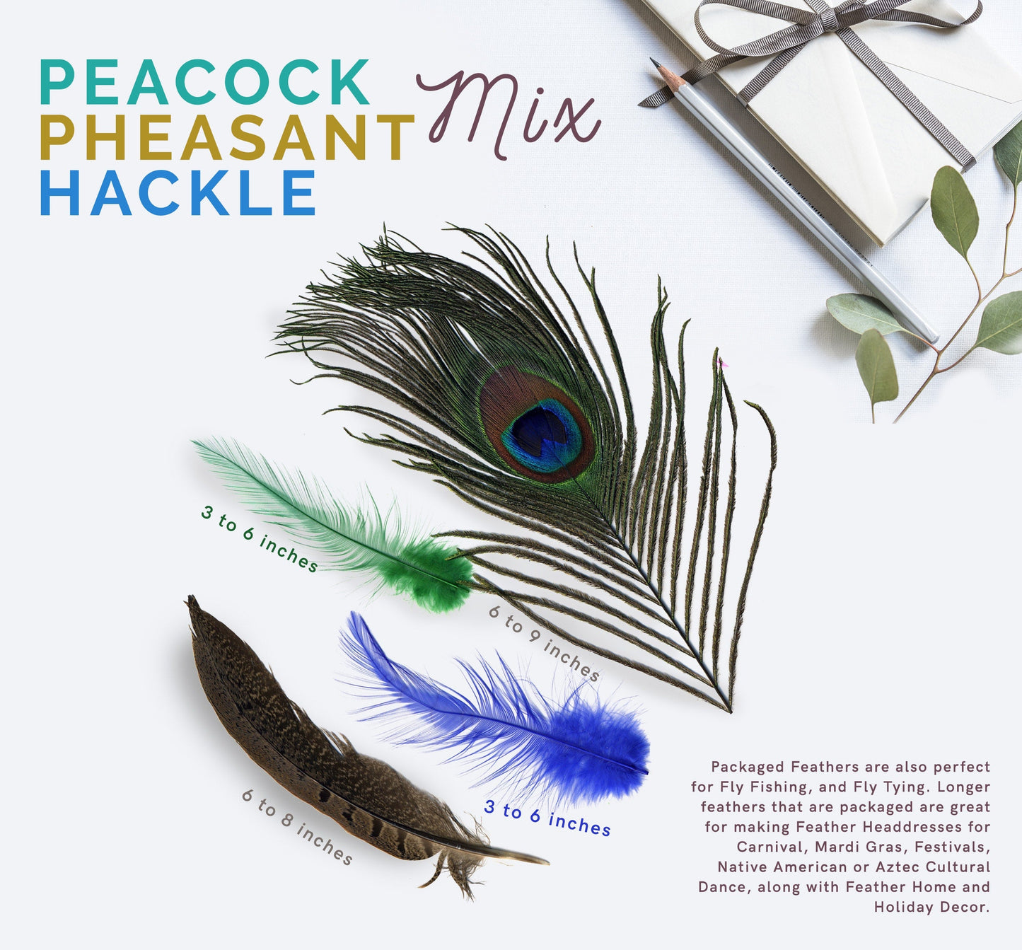 Peacock - Pheasant - Hackle Mix - Kelly - Natural