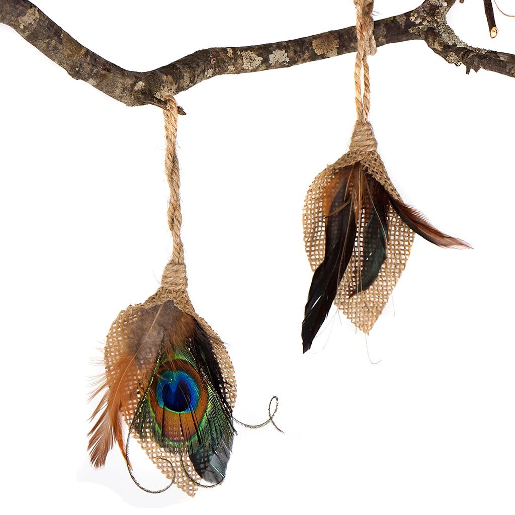 Rooster Feather Teardrop Ornament - Natural