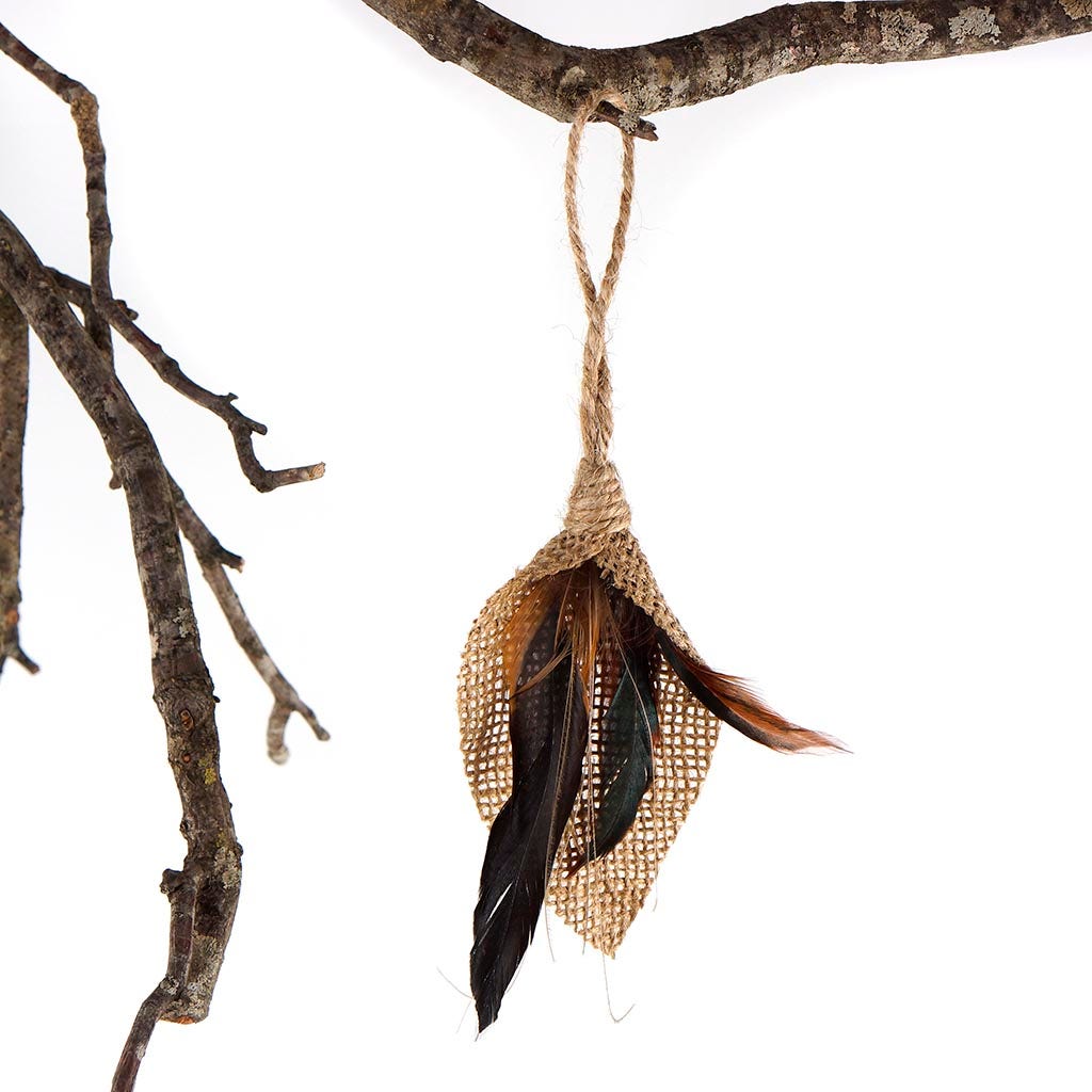 Rooster Feather Teardrop Ornament - Natural