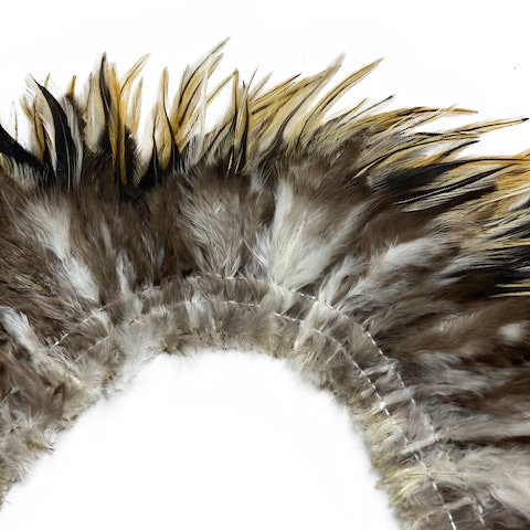 Badger Rooster Saddle Feathers Strung - 2" strip of 4-6" Rooster Feathers - Natural