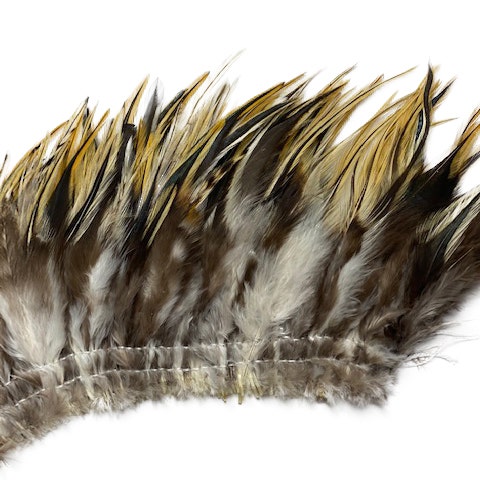 Badger Rooster Saddle Feathers Strung - 2" strip of 4-6" Rooster Feathers - Natural