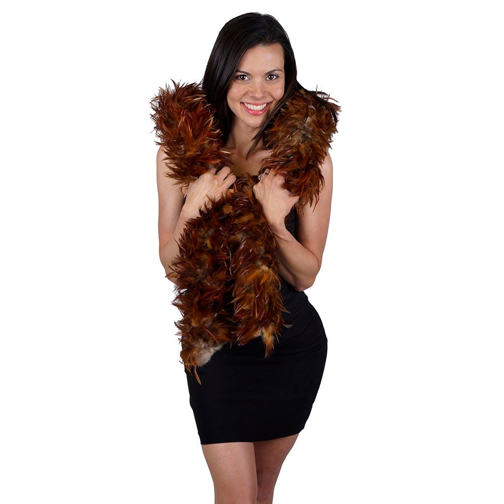 Red Saddle Rooster Feather Boa 5-6" - Natural