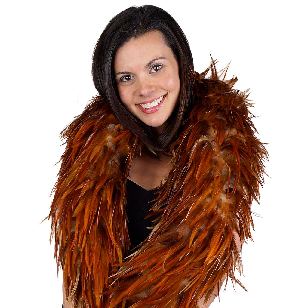 Red Saddle Rooster Feather Boa 7-8" - Natural