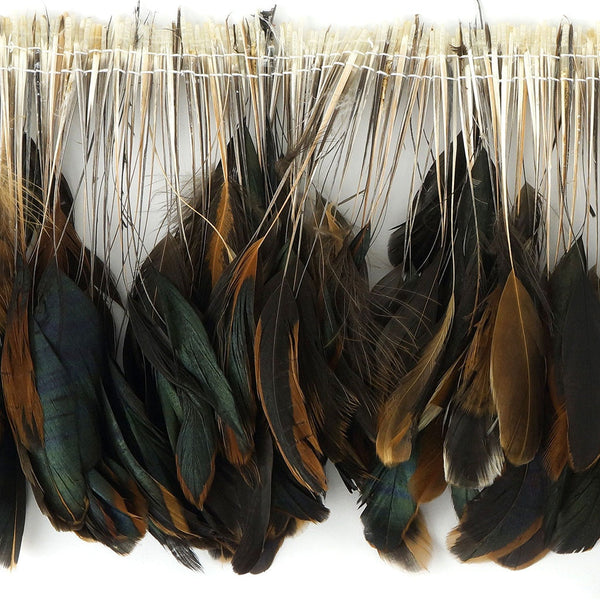 Zucker Feather Products Rooster Coque Tails Feathers Black Iridescent Trim Strung - 4-6 x 1 yd - Natural