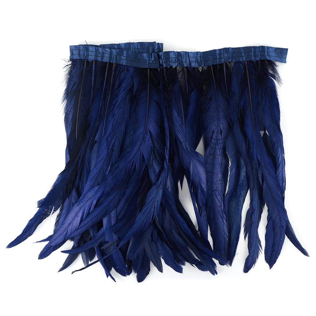 Bleach Dyed Coque Tail Feather Fringe - 14" Navy