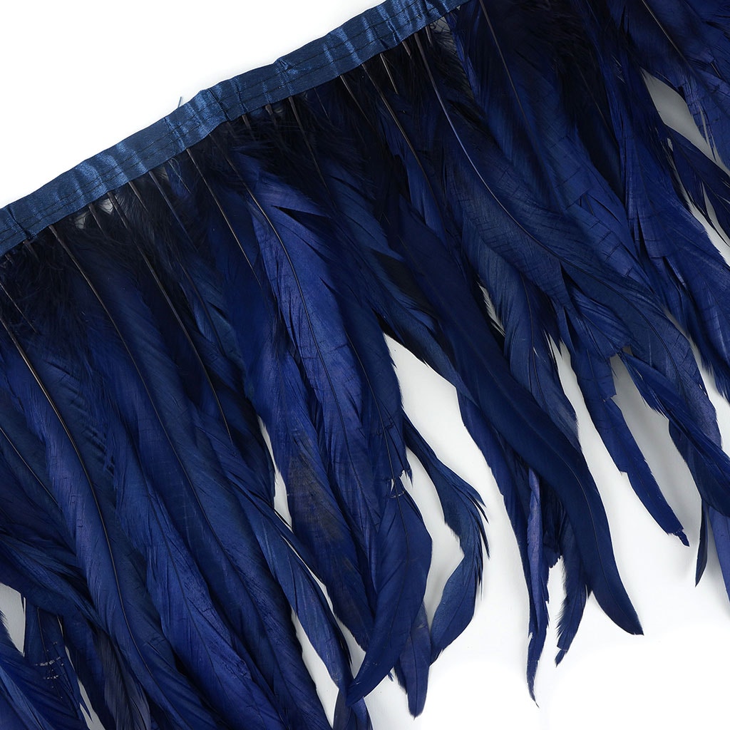Bleach Dyed Coque Tail Feather Fringe - 14" Navy