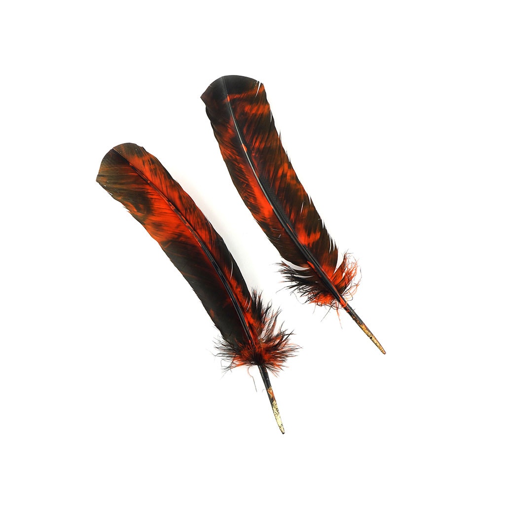 Turkey Quill Right Wing - Tie Dye - Orange & Black