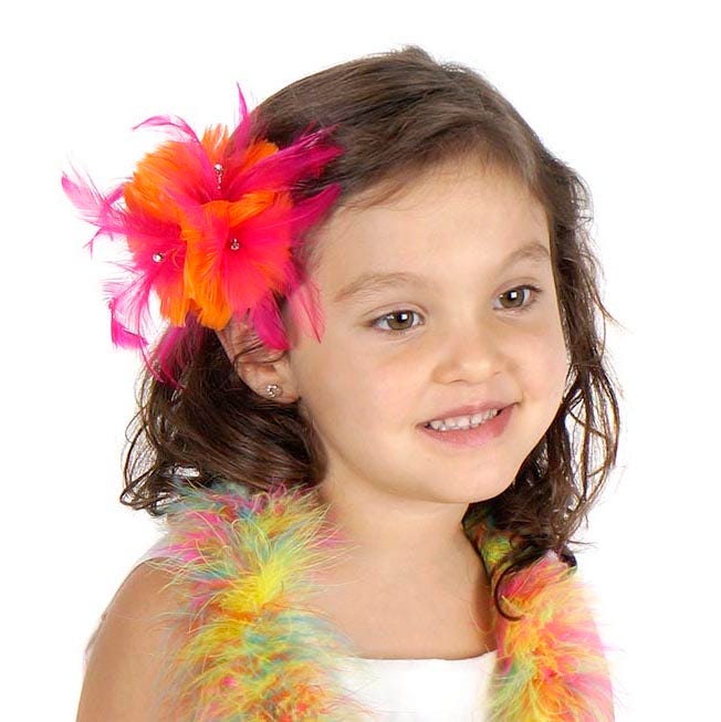 Feather Corsage-Coquille-Hackle-Jewel - Mango/Shocking Pink