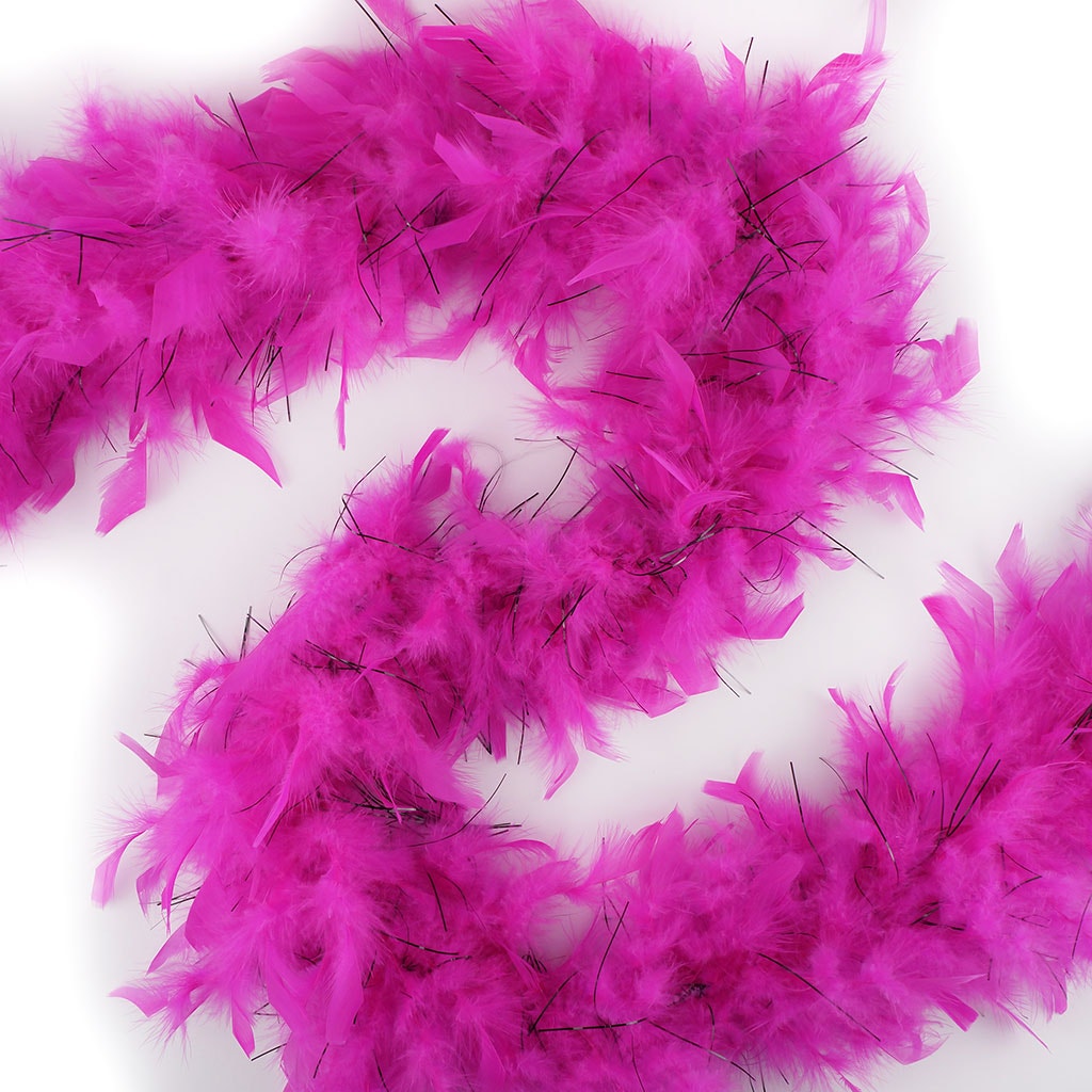 Chandelle Feather Boa - Lightweight - Shocking Pink with Black Lurex