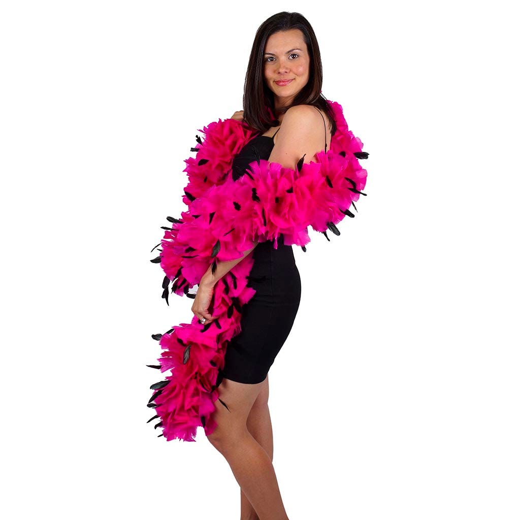 Turkey Feather Boa with Stripped Coque - Shocking Pink/Black