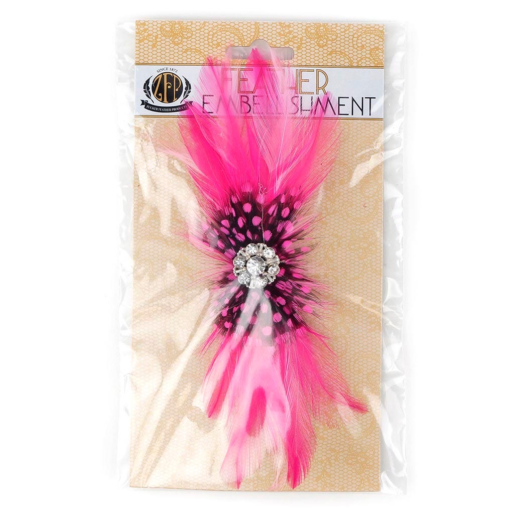 Feather Headband Embellishment w/Hackle/Guinea Candy Pink/Shocking Pink