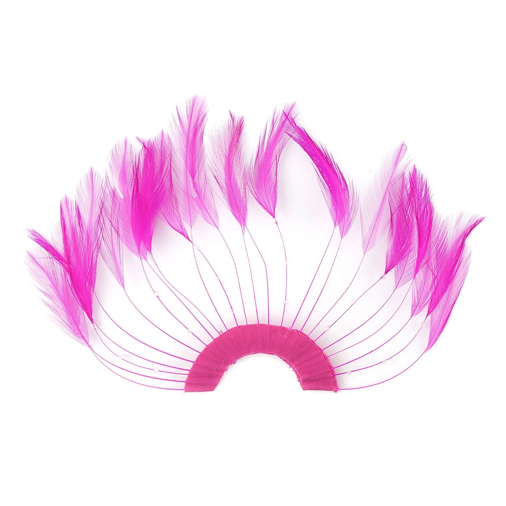 Feather Hackle Plate Trims with Beads - Pink Orient