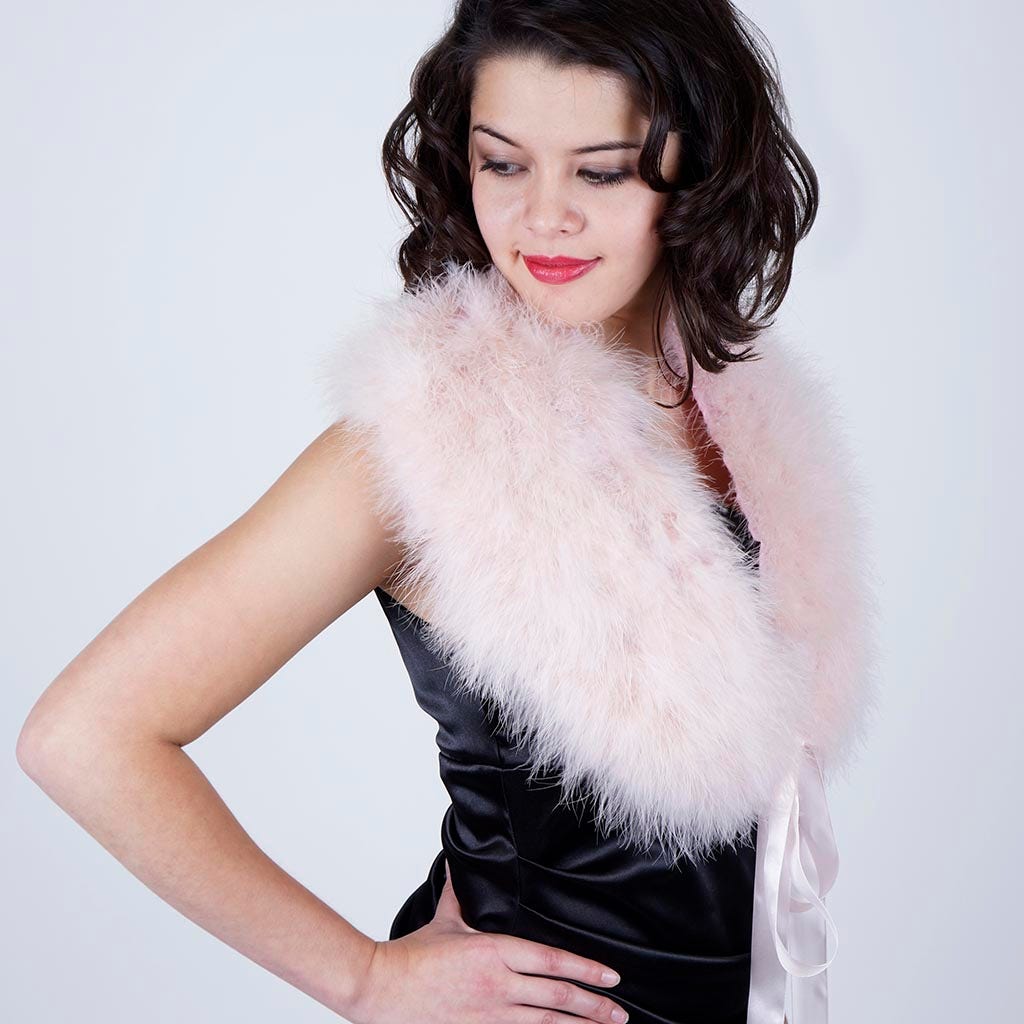 Marabou Feather Shawl w/Ribbon Ties - Champagne