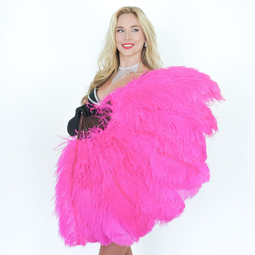 Ostrich Prime Femina Feather Fan - Shocking Pink