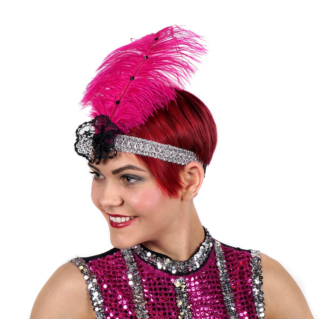 Ostrich Flapper Headband Shocking Pink/Silver