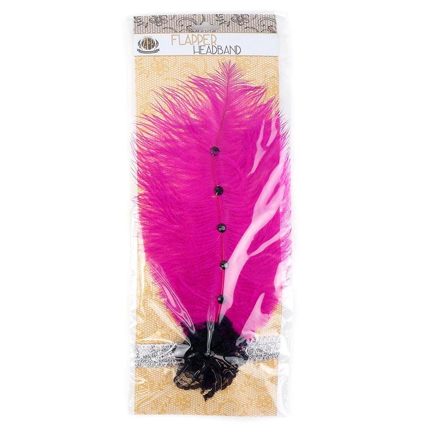 Ostrich Flapper Headband Shocking Pink/Silver