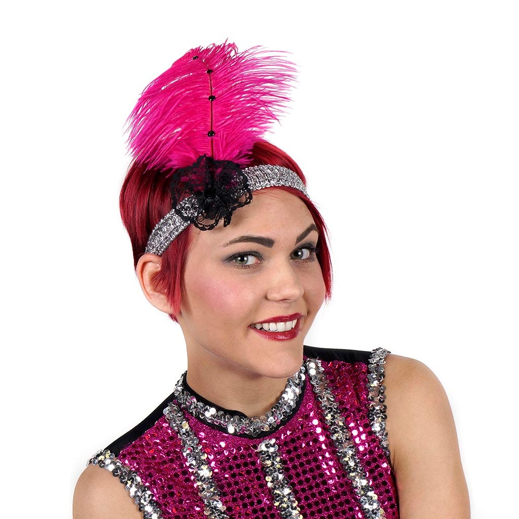 Ostrich Flapper Headband Shocking Pink/Silver