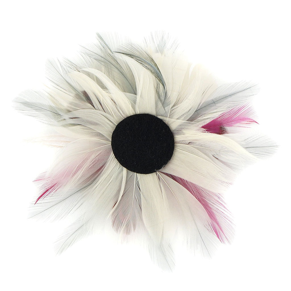 Feather Flower Corsage - Pink / Silver