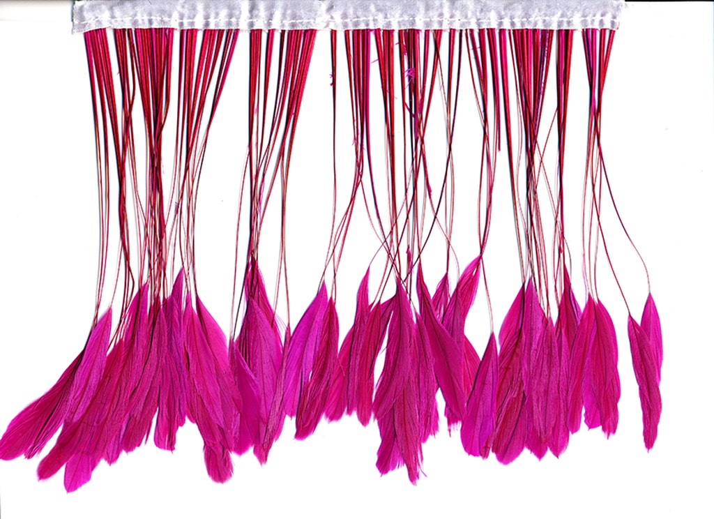 Stripped Bleached Coque Fringe - Shocking Pink