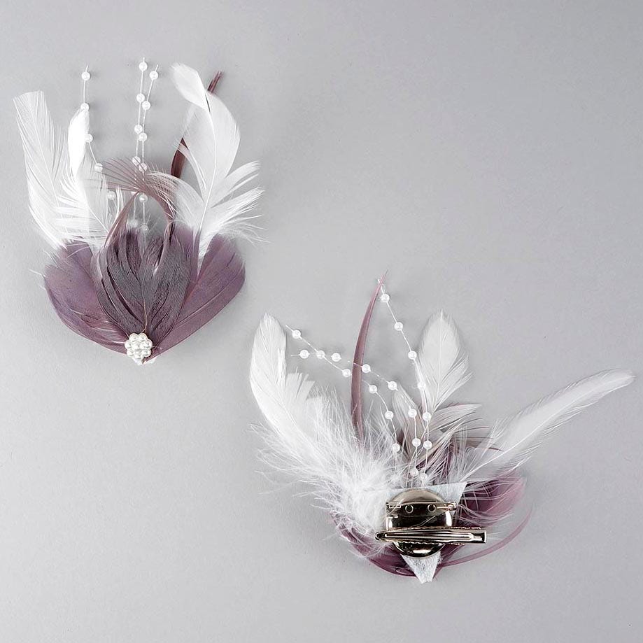 Feather Corsage-Rooster-Goose - Amethyst/White