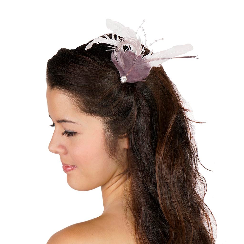 Feather Corsage-Rooster-Goose - Amethyst/White