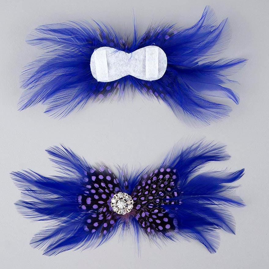 Feather Headband Embellishment w/Hackle/Guinea Lavender/Regal