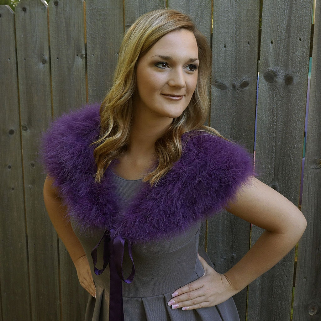 Marabou Feather Shawl w/Ribbon Ties Grape