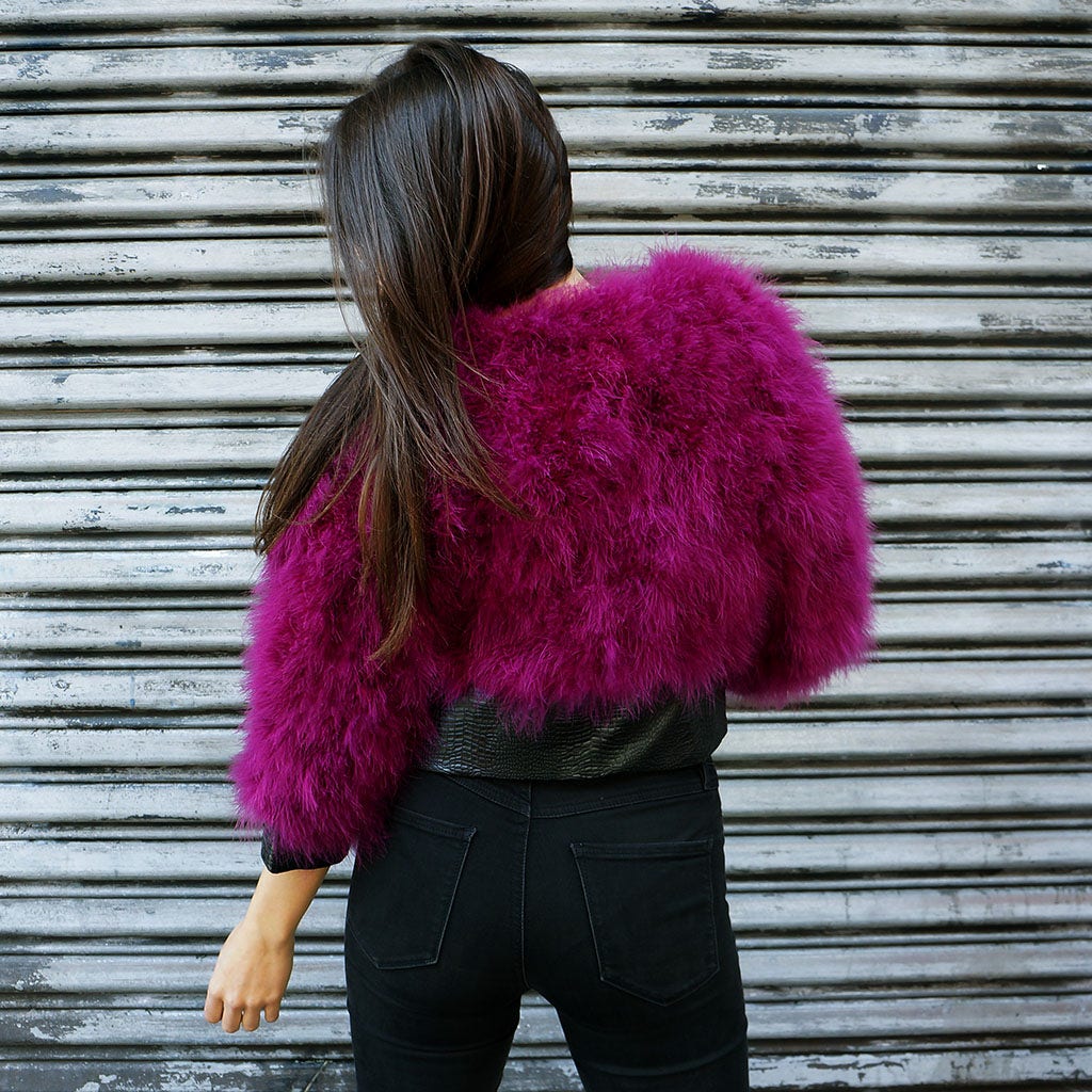 Marabou Jacket w/Pleather Trim Boysenberry