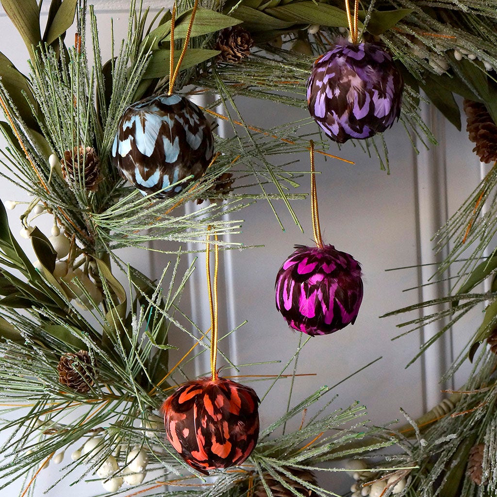 Venery Feather Ornament - Dyed 2" ball Lavender