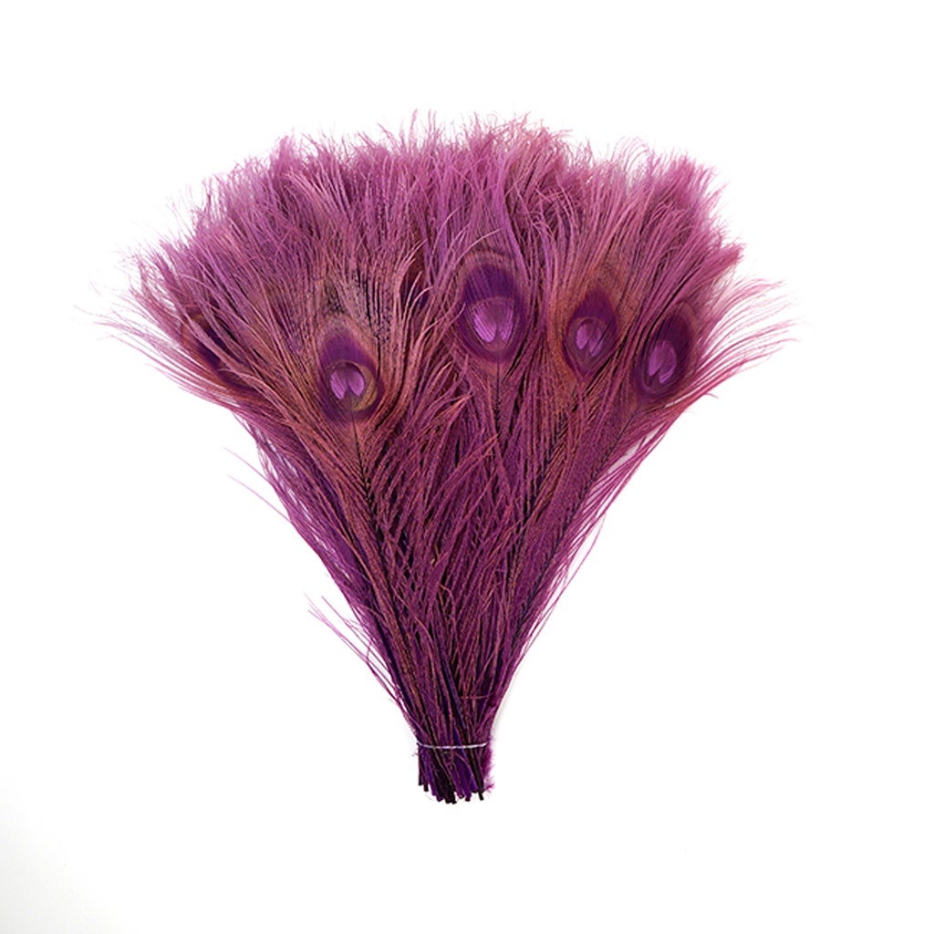 Peacock Tail Eyes Bleached and Dyed - 8-15” - 100 pc - Purple