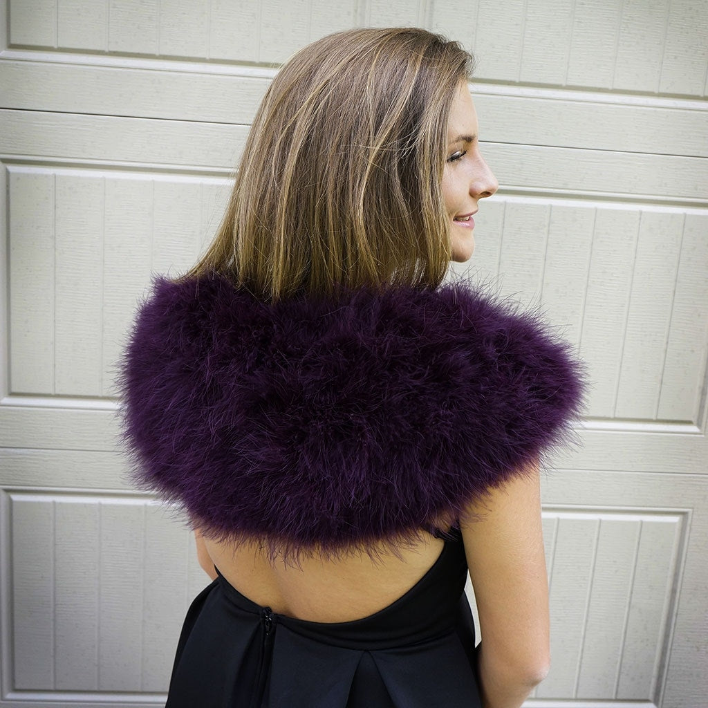 Marabou Feather Shawl w/Ribbon Ties Plum