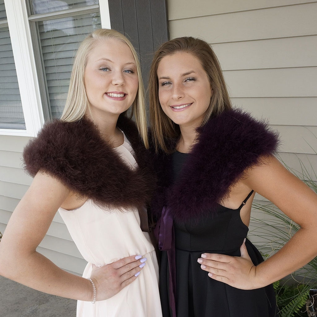 Marabou Feather Shawl w/Ribbon Ties Plum