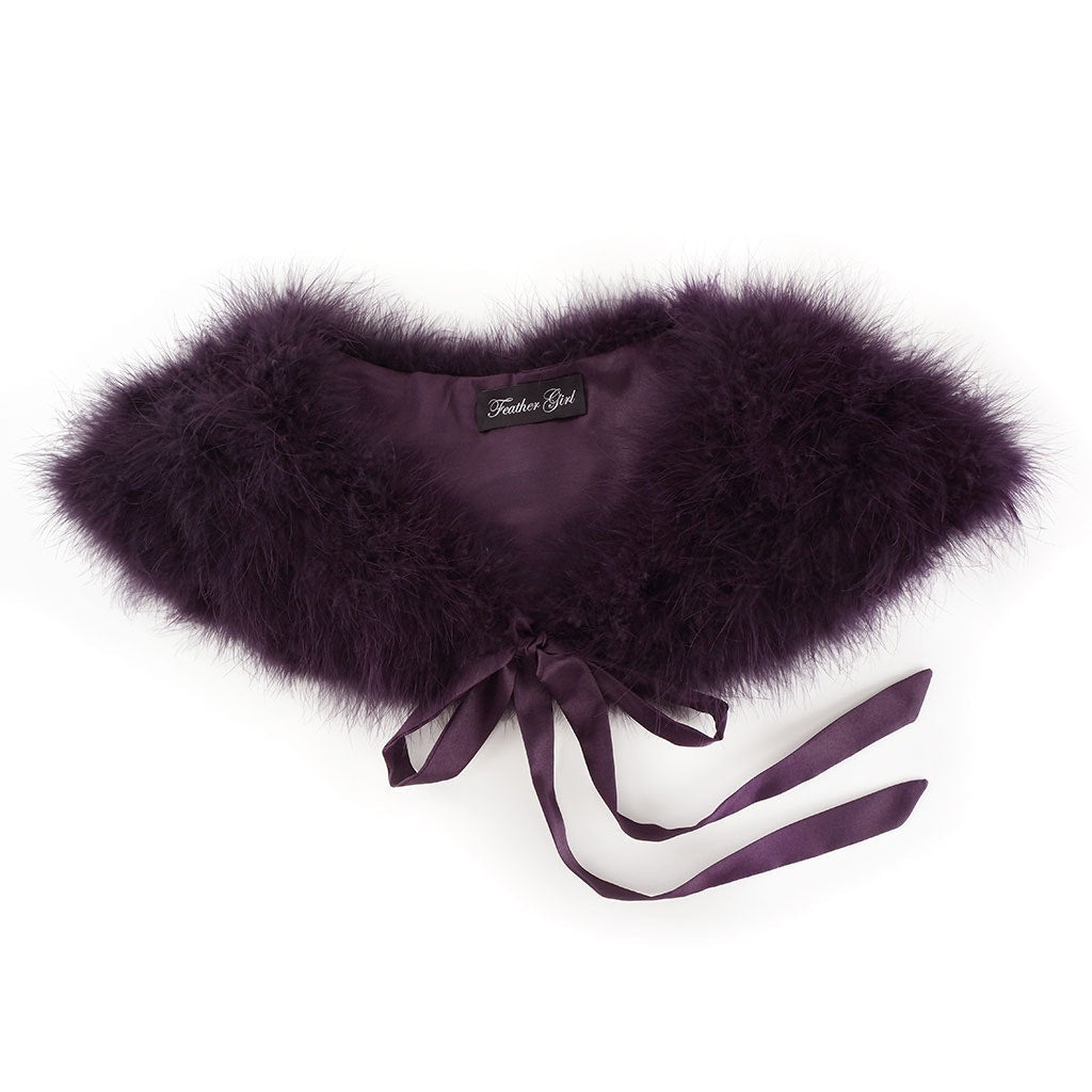 Marabou Feather Shawl w/Ribbon Ties Plum