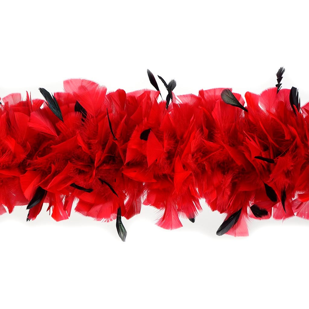 Turkey Feather Boas with Stripped Coque - Red/Black