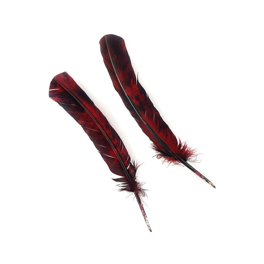 Custom Tie-Dyed Turkey Feathers Quill Right Wing - Red And Black