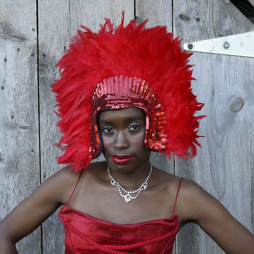 Coque Feather Headdress with Sequins Red Coque Feather Headdress with Sequins Red