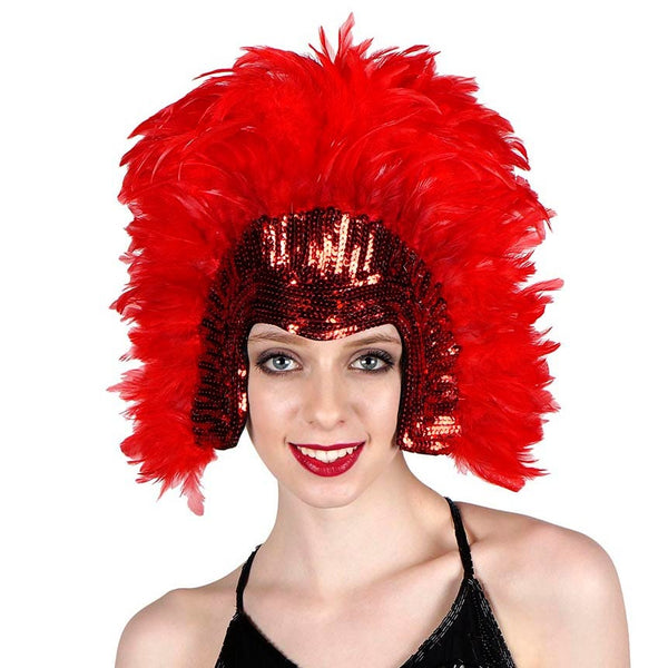 Coque Red Feather Headdress with Sequins | Buy Flapper Coque Red Feather Headdress with Sequins | Buy Flapper