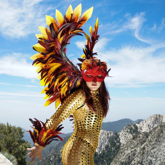 Phoenix Firebird Feather Wings, Cuff, And Mask Set