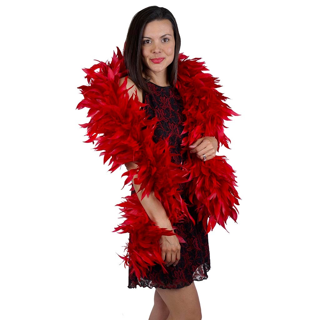 Goose Feather Boa - Stripped Nagoire -  Red