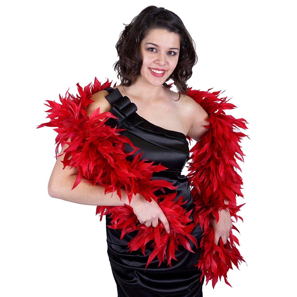 Goose Feather Boa - Stripped Nagoire -  Red