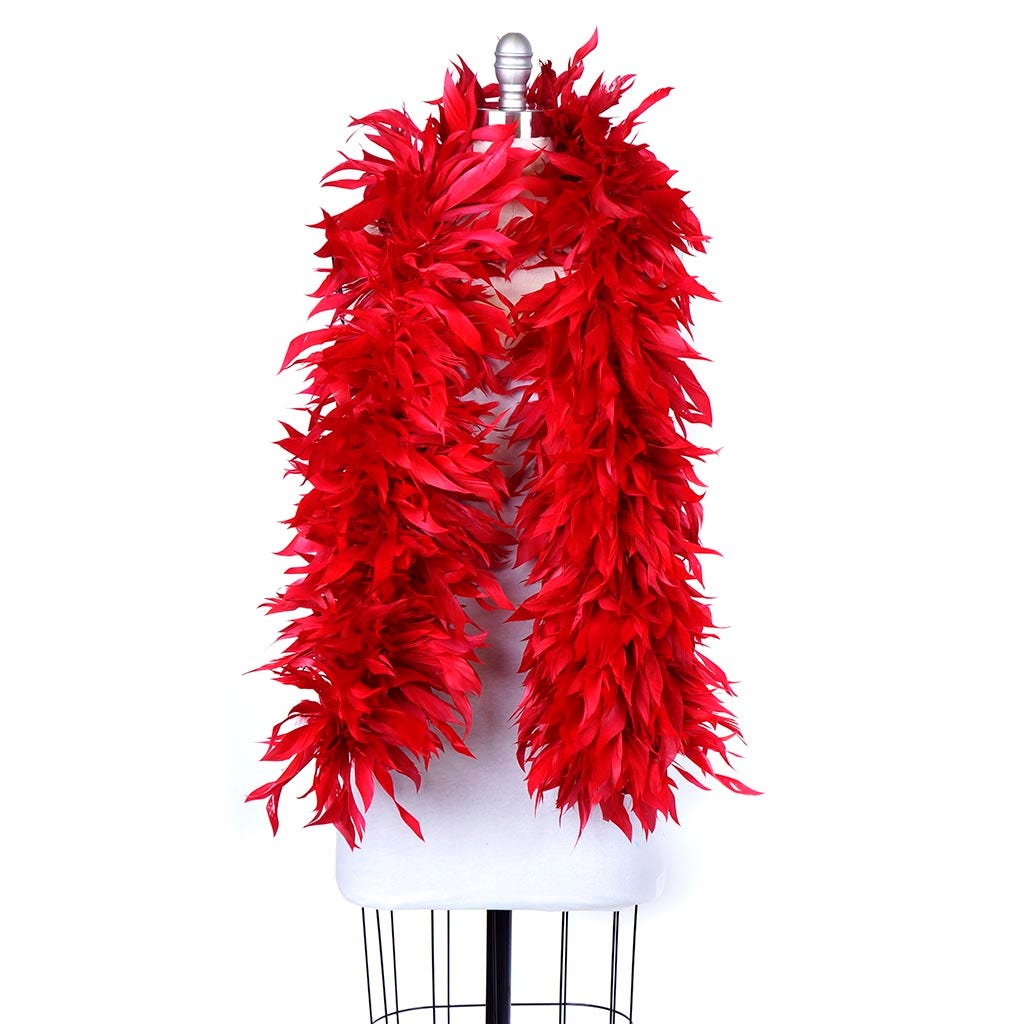 Goose Feather Boa - Stripped Nagoire -  Red