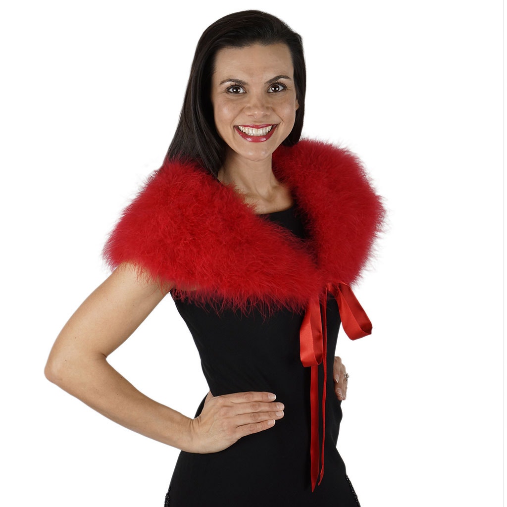 Marabou Feather Shawl w/Ribbon Ties - Red