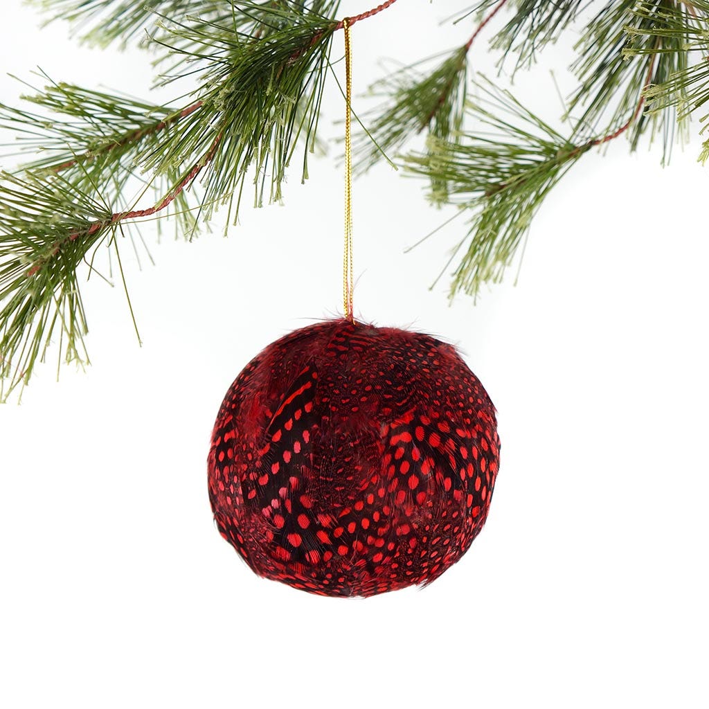 Guinea Feather Ornament - Dyed 3" ball Red