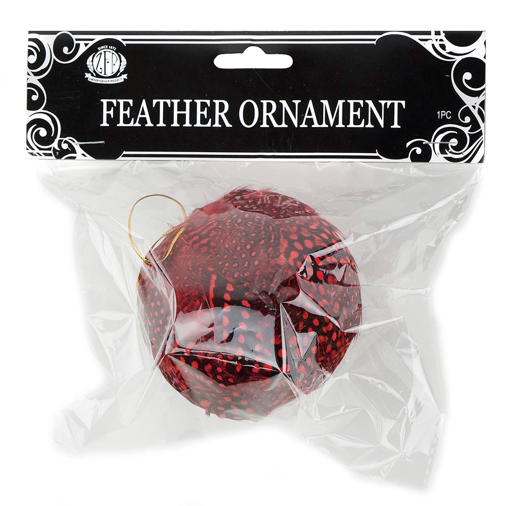 Guinea Feather Ornament - Dyed 3" ball Red
